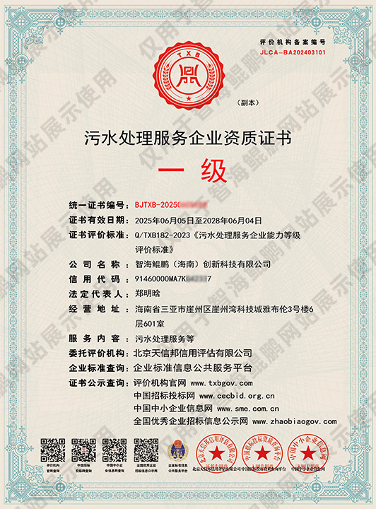 污水处理服务企业资质证书